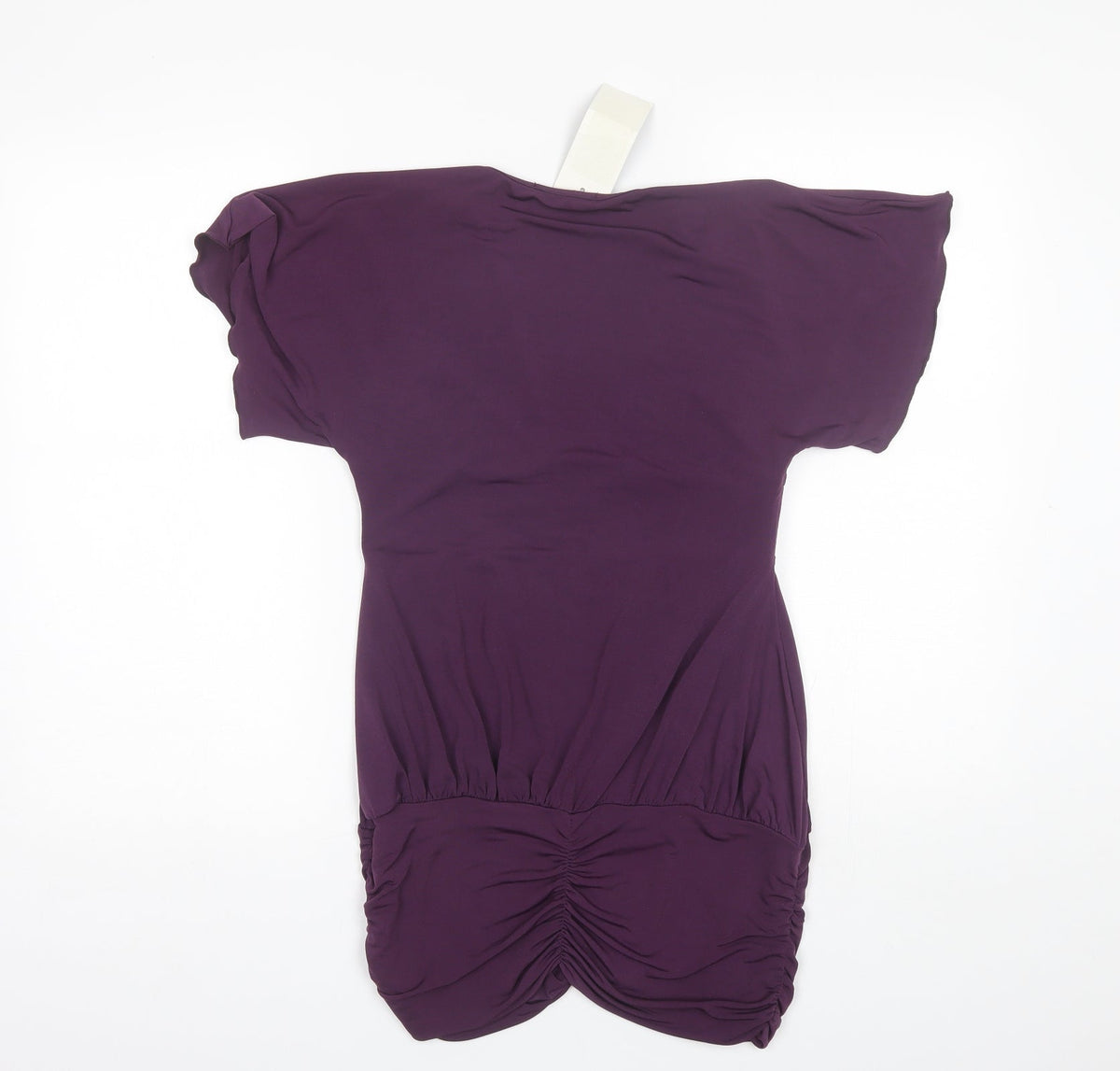 Back view of Figl women’s purple polyester basic blouse, size UK 10, v-neck