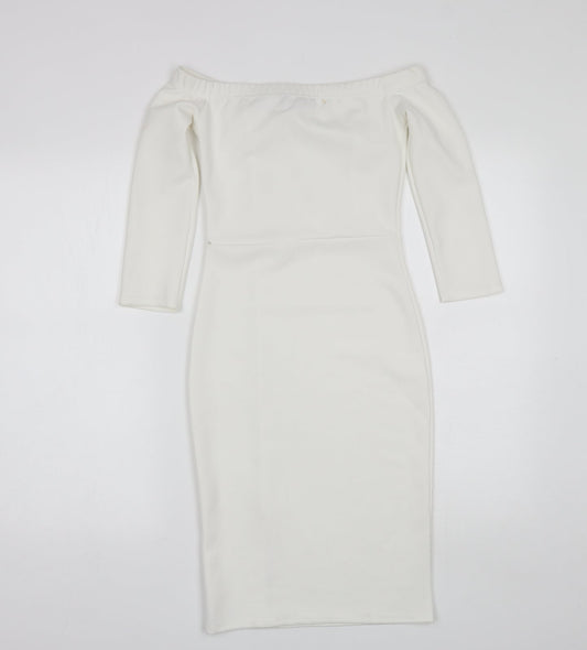 Style Womens White  Polyester A-Line  Size 8  Off the Shoulder