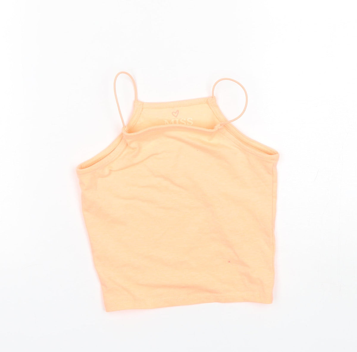 Additional front view of Miss E-Vie girls’ orange polyester basic tank, size 7-8, years square neck