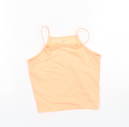Additional front view of Miss E-Vie girls’ orange polyester basic tank, size 7-8, years square neck