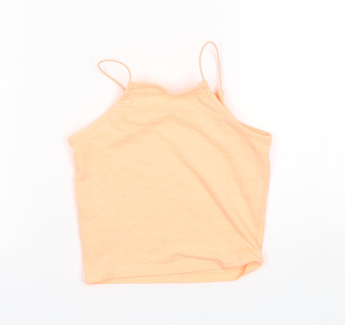 Back view of Miss E-Vie girls’ orange polyester basic tank, size 7-8, years square neck