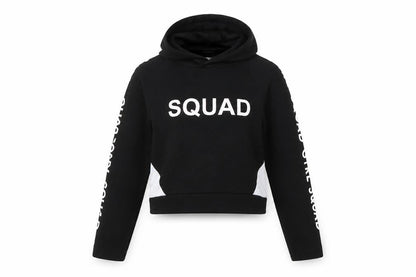 Front view of YD girls’ black polyester pullover hoodie, size 10-11, years - girl squad