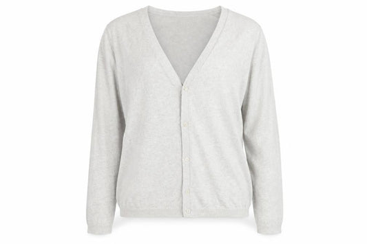 Front view of Atmosphere women’s grey v-neck cotton cardigan jumper, size UK 12