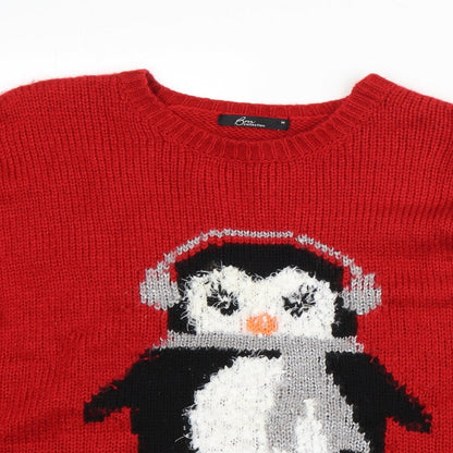 BM Mens Red Round Neck  Acrylic Pullover Jumper Size M   - Christmas Penguin