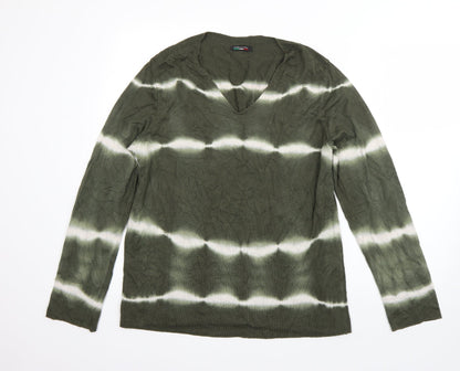 Preworn Mens Green V-Neck  Viscose Pullover Jumper Size S