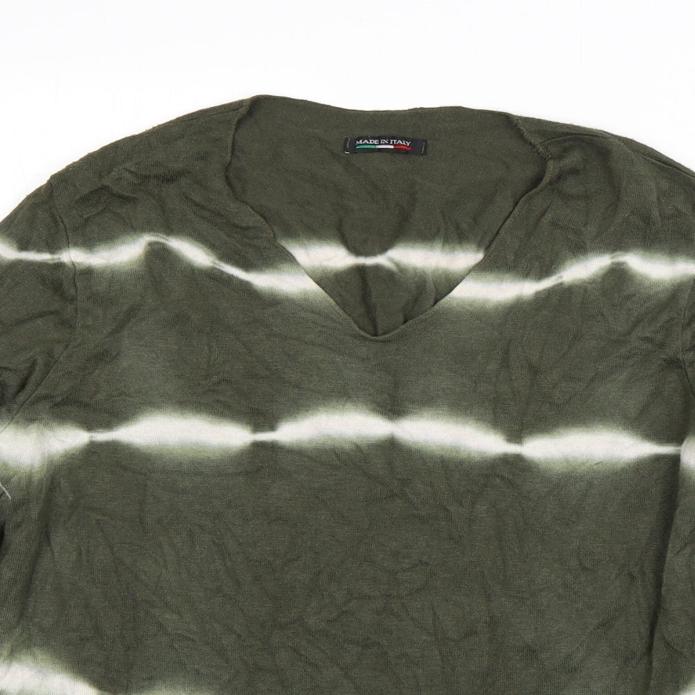 Preworn Mens Green V-Neck  Viscose Pullover Jumper Size S