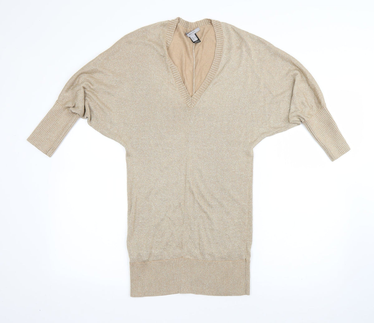 Additional front view of MNH women’s beige v-neck viscose jumper, size S