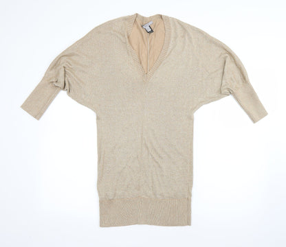 Additional front view of MNH women’s beige v-neck viscose jumper, size S