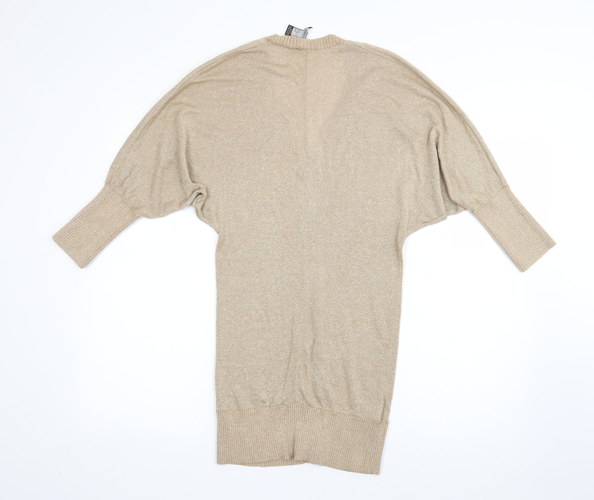 Back view of MNH women’s beige v-neck viscose jumper, size S