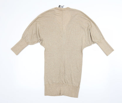 Back view of MNH women’s beige v-neck viscose jumper, size S