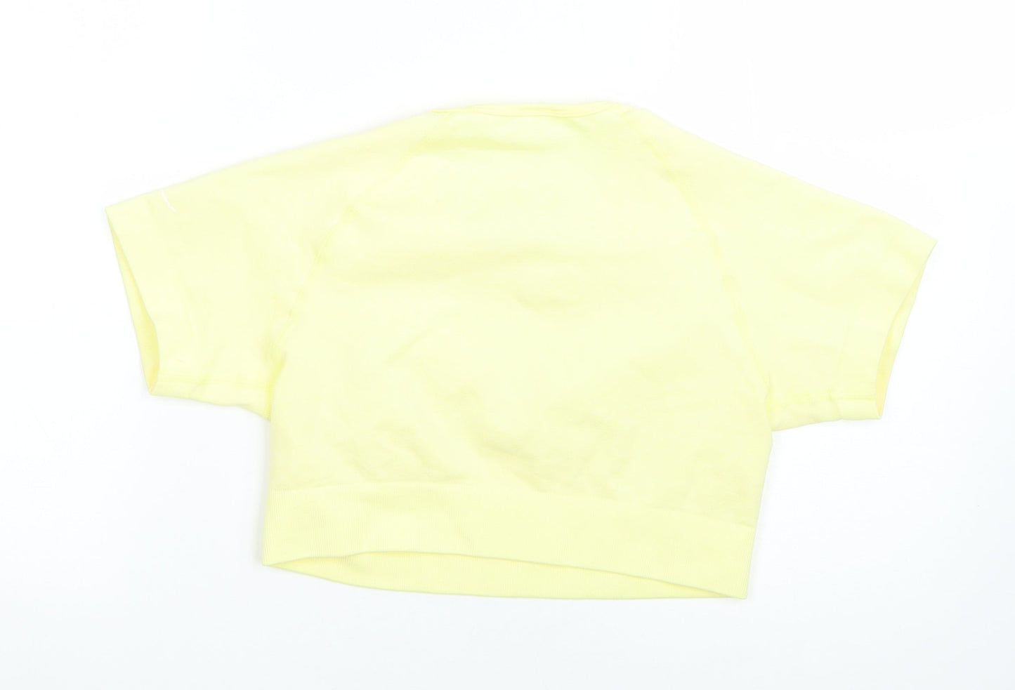 Boohoo Womens Yellow  Polyamide Cropped T-Shirt Size M Round Neck