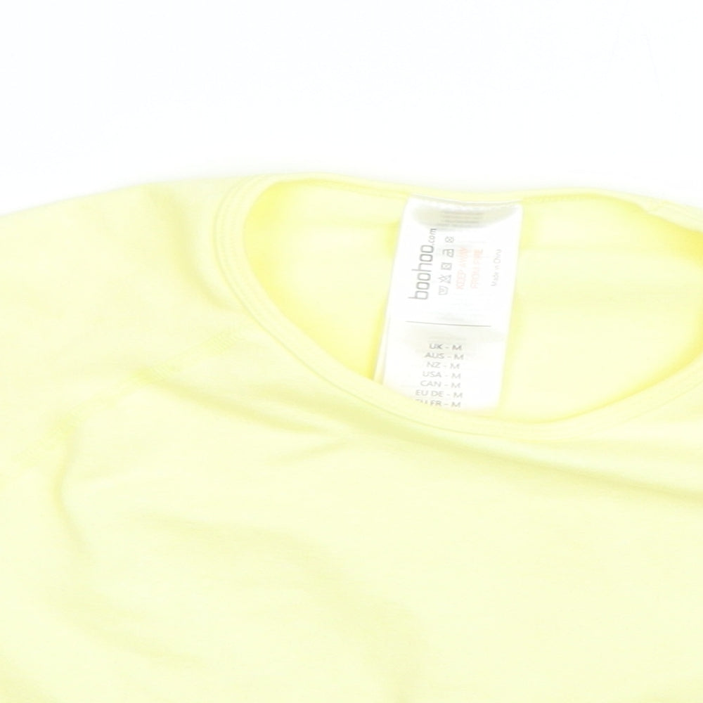 Boohoo Womens Yellow  Polyamide Cropped T-Shirt Size M Round Neck