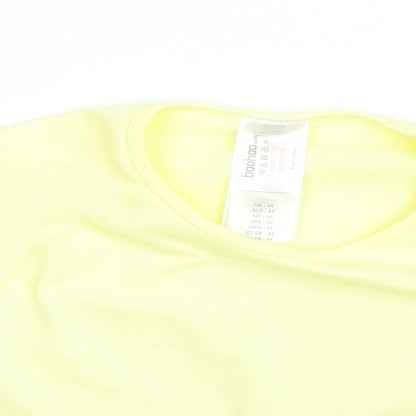 Boohoo Womens Yellow  Polyamide Cropped T-Shirt Size M Round Neck