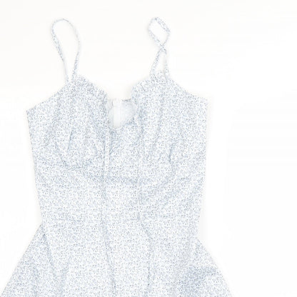 Preworn Womens Blue Floral Polyester A-Line  Size L  Square Neck
