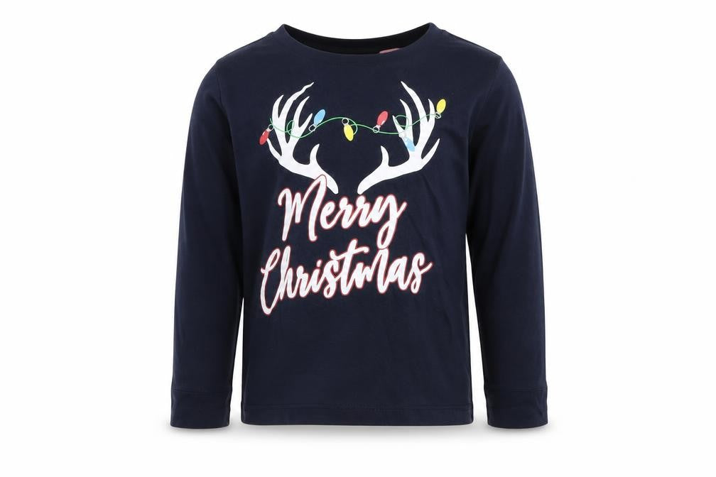 Front view of Kids boys’ blue cotton pyjama top, size 4-5, years - christmas