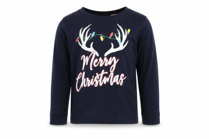 Front view of Kids boys’ blue cotton pyjama top, size 4-5, years - christmas