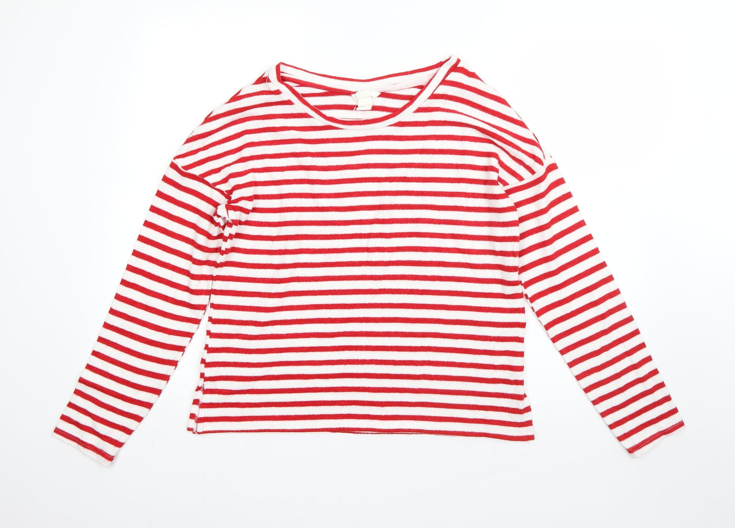 H&M Mens White Round Neck Striped Viscose Pullover Jumper Size S