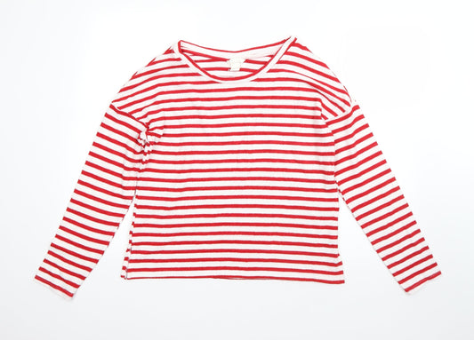 H&M Mens White Round Neck Striped Viscose Pullover Jumper Size S