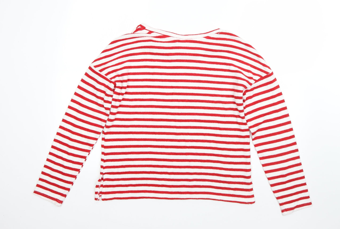 H&M Mens White Round Neck Striped Viscose Pullover Jumper Size S