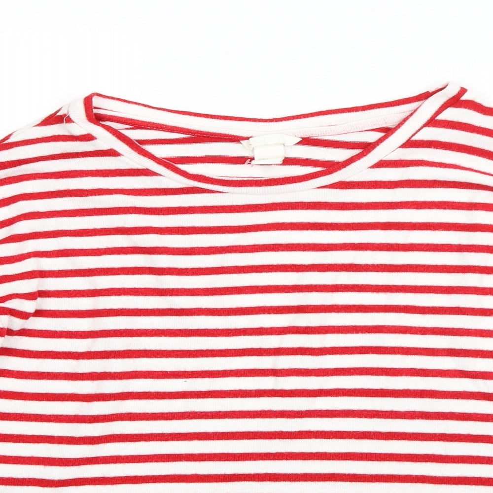 H&M Mens White Round Neck Striped Viscose Pullover Jumper Size S