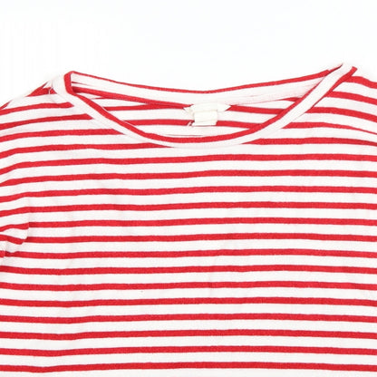 H&M Mens White Round Neck Striped Viscose Pullover Jumper Size S