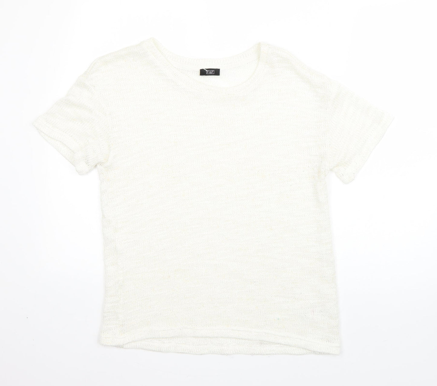 F&F Womens White Round Neck  Acrylic Pullover Jumper Size 8