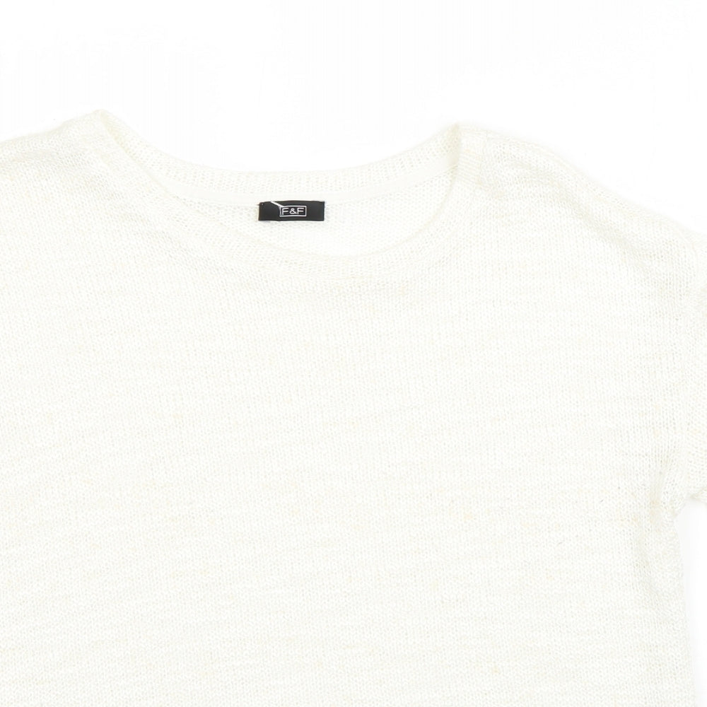 F&F Womens White Round Neck  Acrylic Pullover Jumper Size 8
