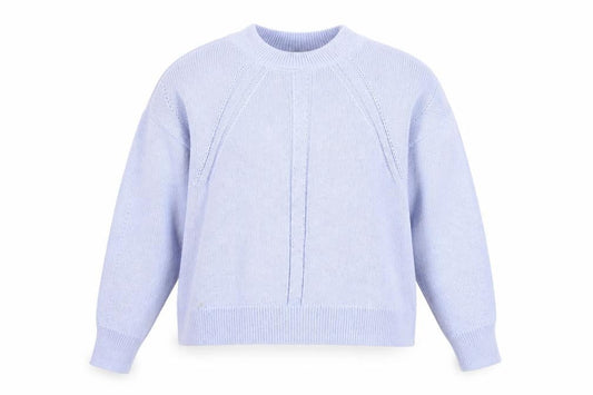 Front view of Marks & Spencer women’s blue high neck acrylic jumper, size M