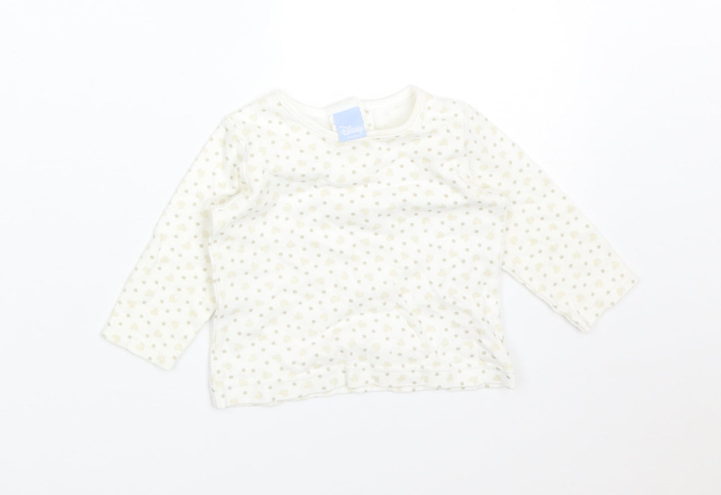 Disney Baby White Polka Dot Cotton Basic T-Shirt Size 3-6 Months Round Neck