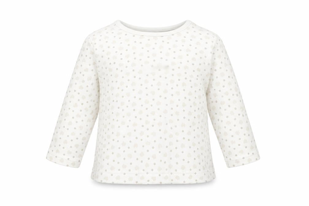 Front view of Disney Baby White Polka Dot Cotton Basic T-Shirt, size 3-6, Months Round Neck