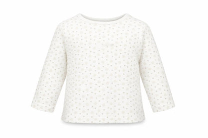 Front view of Disney Baby White Polka Dot Cotton Basic T-Shirt, size 3-6, Months Round Neck