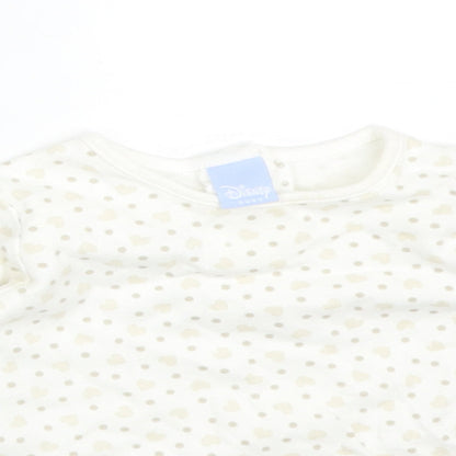 Disney Baby White Polka Dot Cotton Basic T-Shirt Size 3-6 Months Round Neck