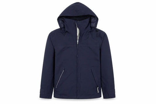Front view of B&C COLLECTION men’s blue overcoat coat, size S