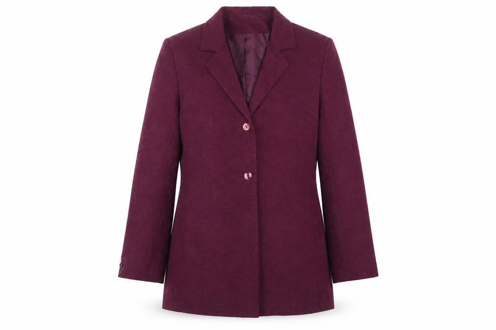 Front view of Debenhams women’s purple floral cupro jacket suit jacket, size UK 14