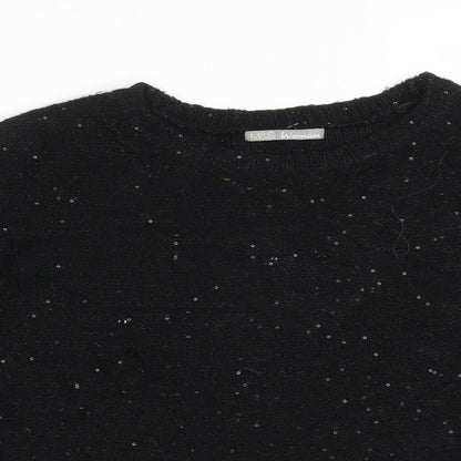 Close-up detail of Marks & Spencer women’s black acrylic pullover sweatshirt, size UK 12