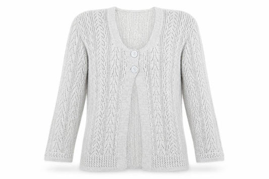 Front view of PURE & NATURAL women’s grey scoop neck cotton cardigan jumper, size M