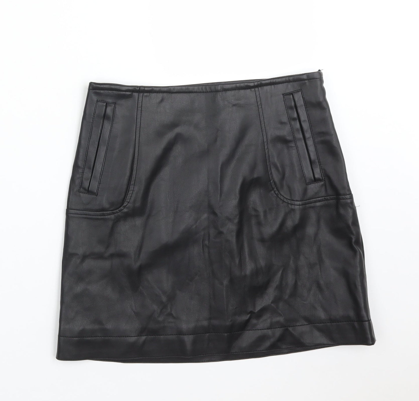 H&M Womens Black  Polyurethane Straight & Pencil Skirt Size 6