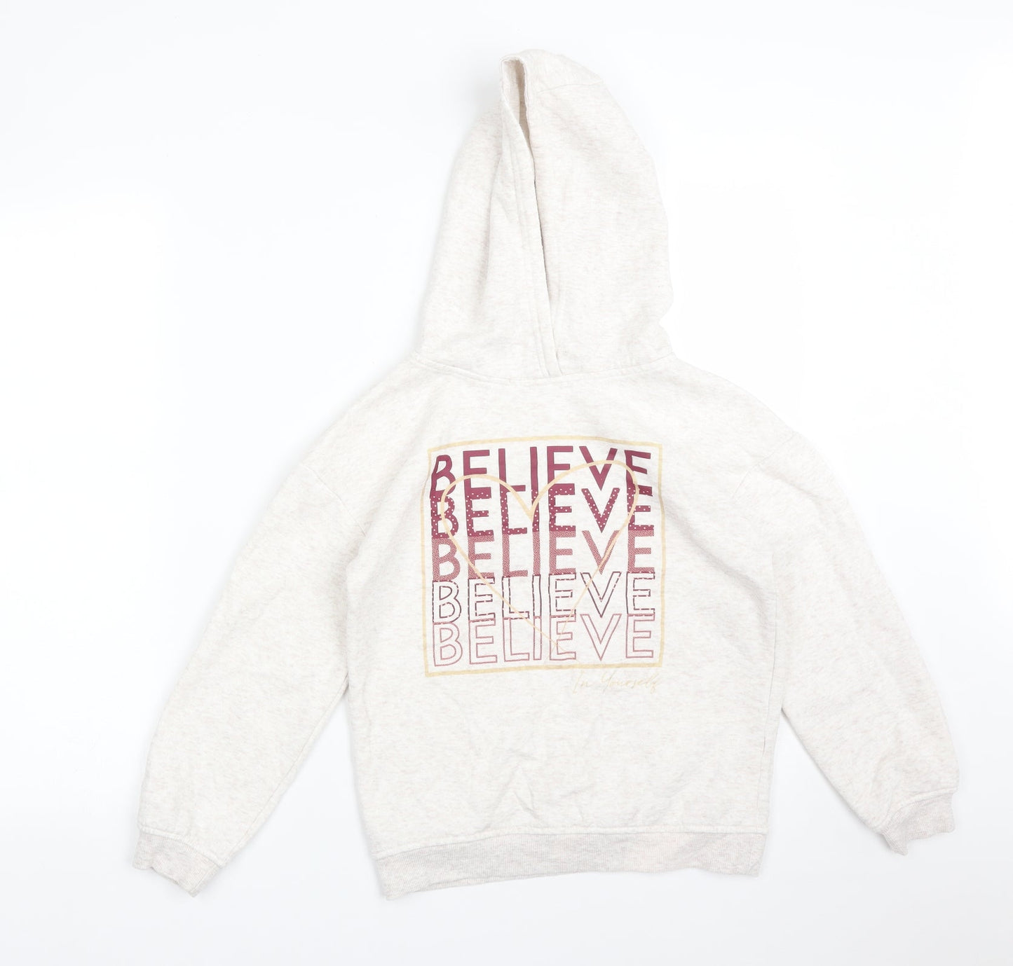 Primark Girls White  Cotton Pullover Hoodie Size 9-10 Years   - BELIEVE IN YOURSELF