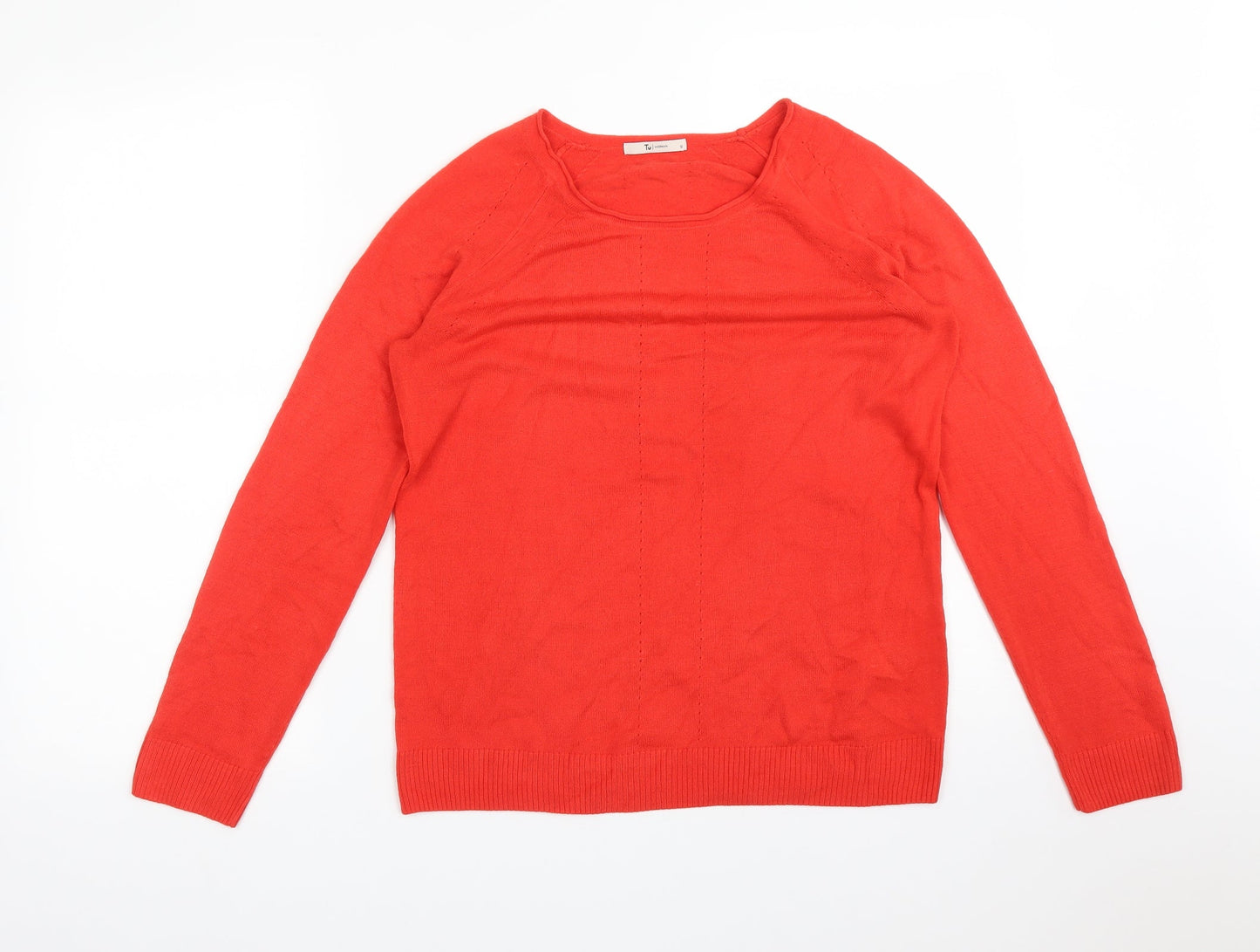 TU Womens Orange  Acrylic Basic T-Shirt Size 12 Round Neck