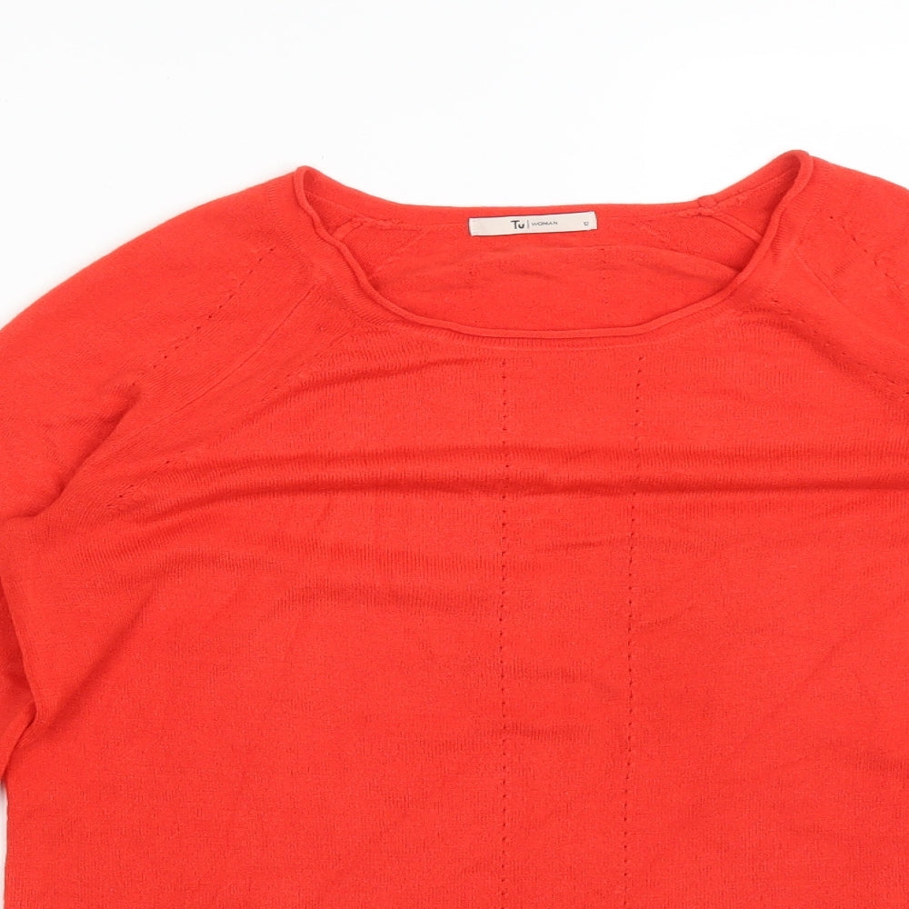 TU Womens Orange  Acrylic Basic T-Shirt Size 12 Round Neck