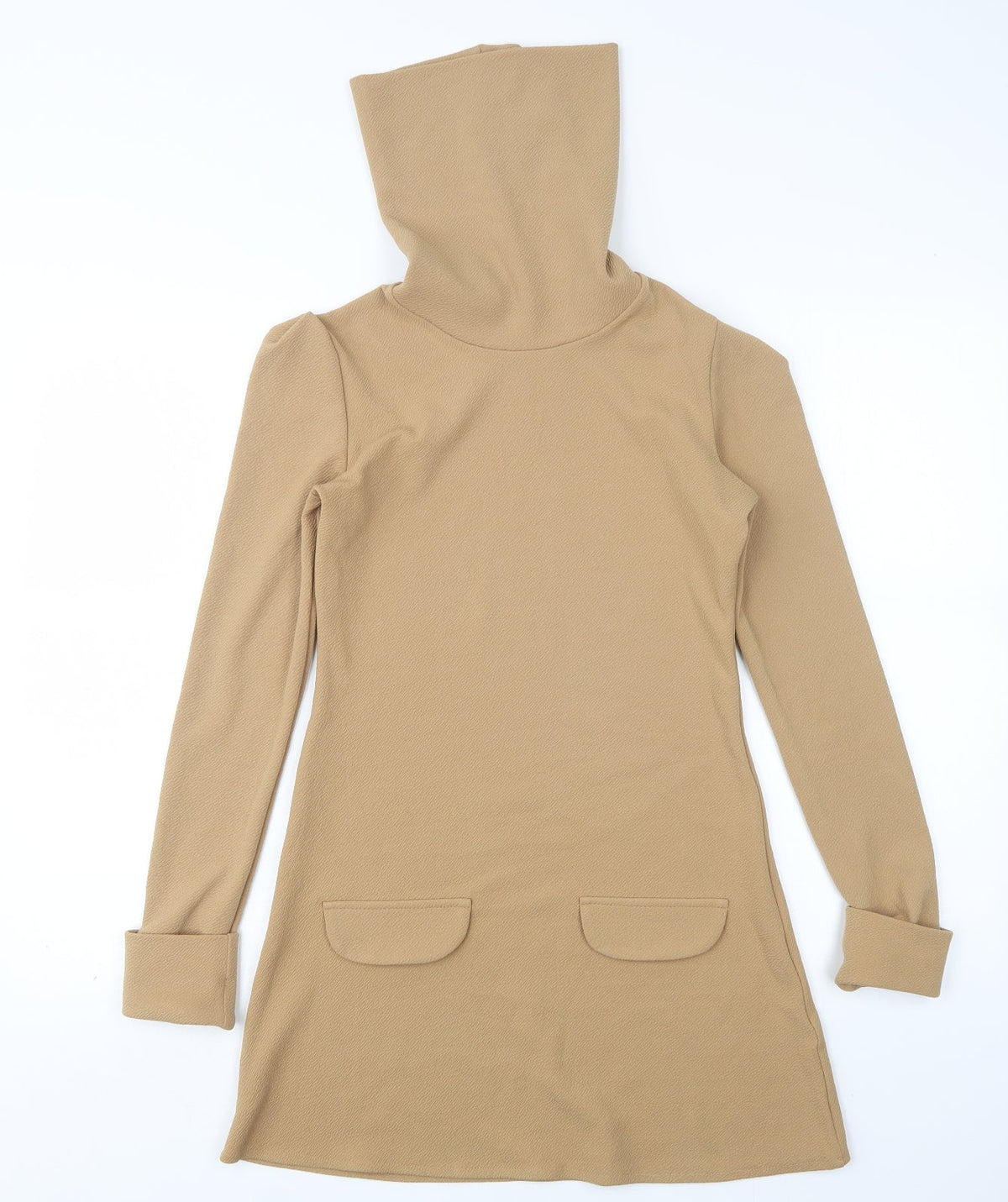 Additional front view of Lozana women’s beige polyester a-line, size UK 8, roll neck