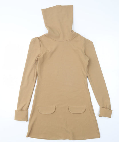 Additional front view of Lozana women’s beige polyester a-line, size UK 8, roll neck