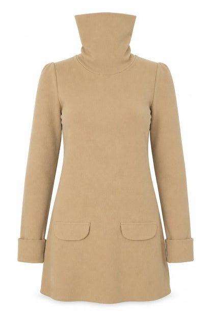 Front view of Lozana women’s beige polyester a-line, size UK 8, roll neck