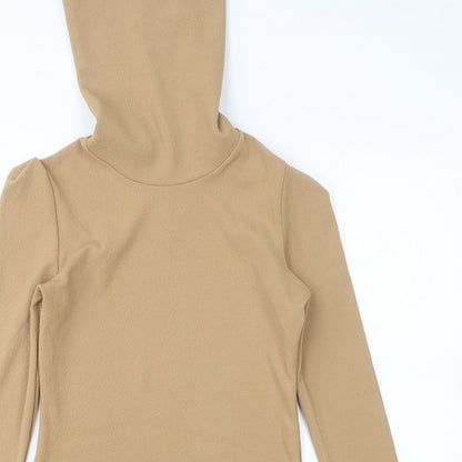 Close-up detail of Lozana women’s beige polyester a-line, size UK 8, roll neck