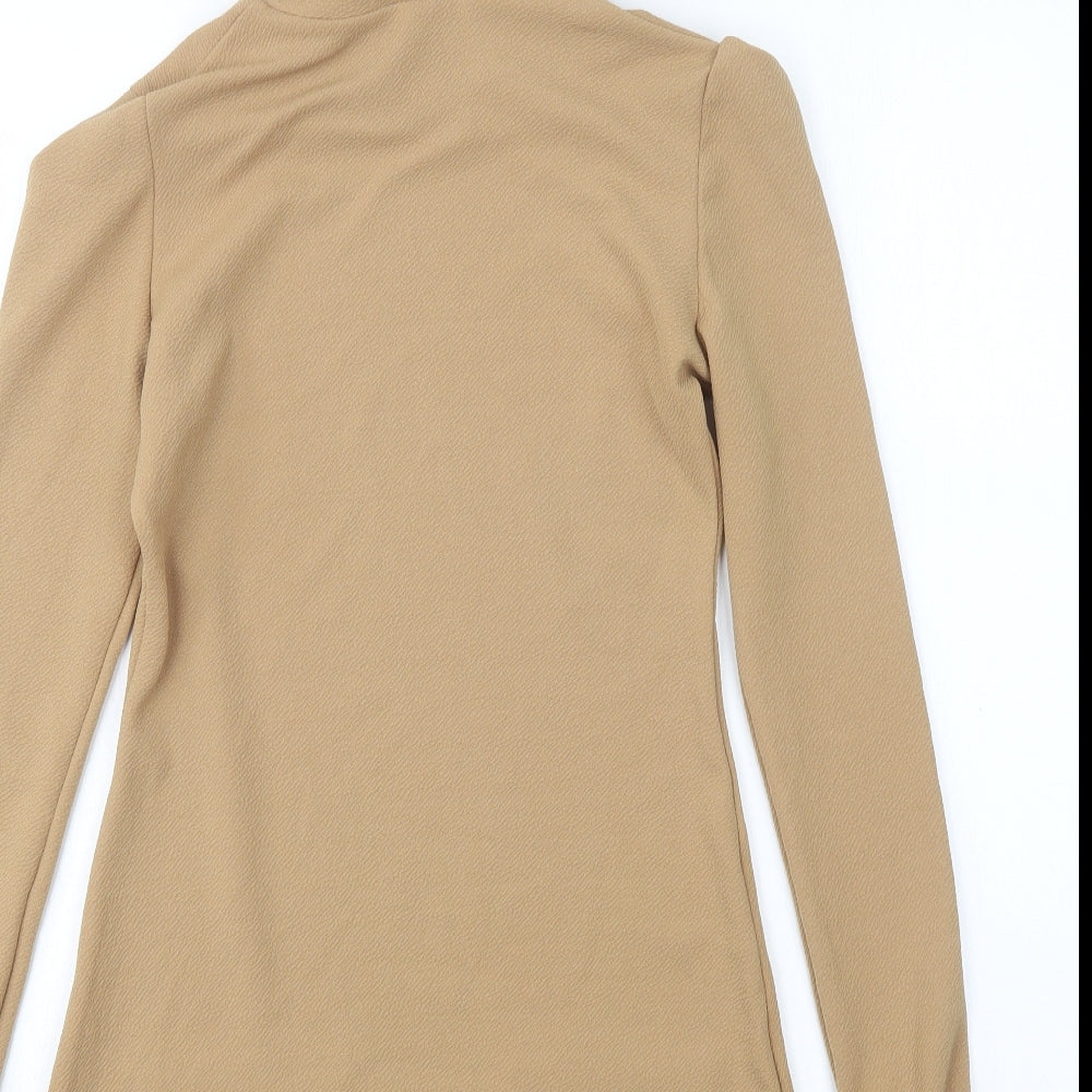 Brand and care label for Lozana women’s beige polyester a-line, size UK 8, roll neck