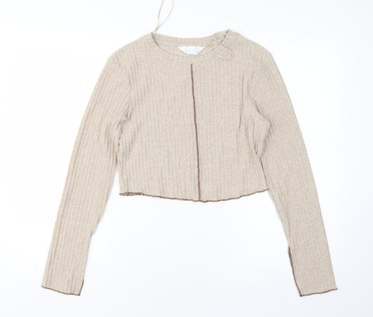 Primark Womens Beige Round Neck  Polyester Pullover Jumper Size M