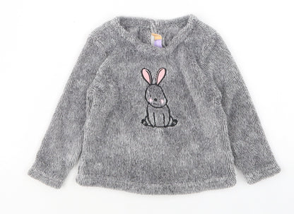 Additional front view of Lilly&Dan girls’ grey polyester jumper, size 6-9, months
