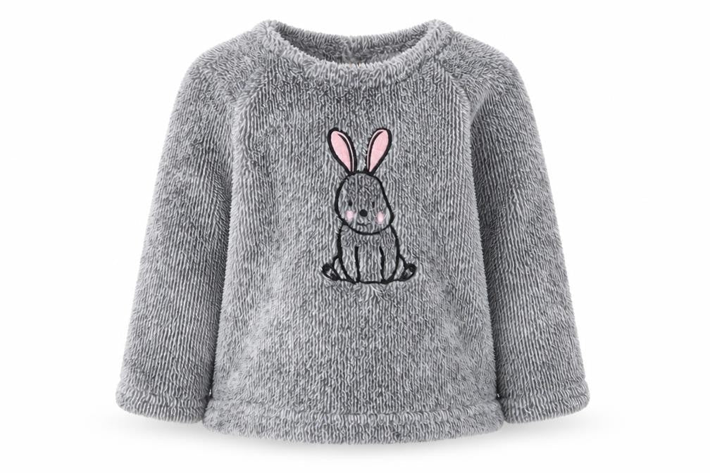 Front view of Lilly&Dan girls’ grey polyester jumper, size 6-9, months