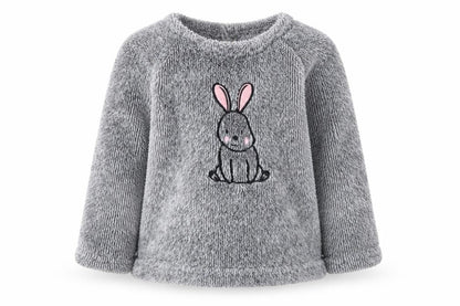Front view of Lilly&Dan girls’ grey polyester jumper, size 6-9, months