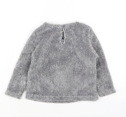 Back view of Lilly&Dan girls’ grey polyester jumper, size 6-9, months